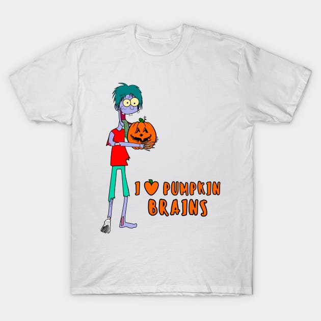 Silly Zombie loves pumpkin brains T-Shirt by Mandz11